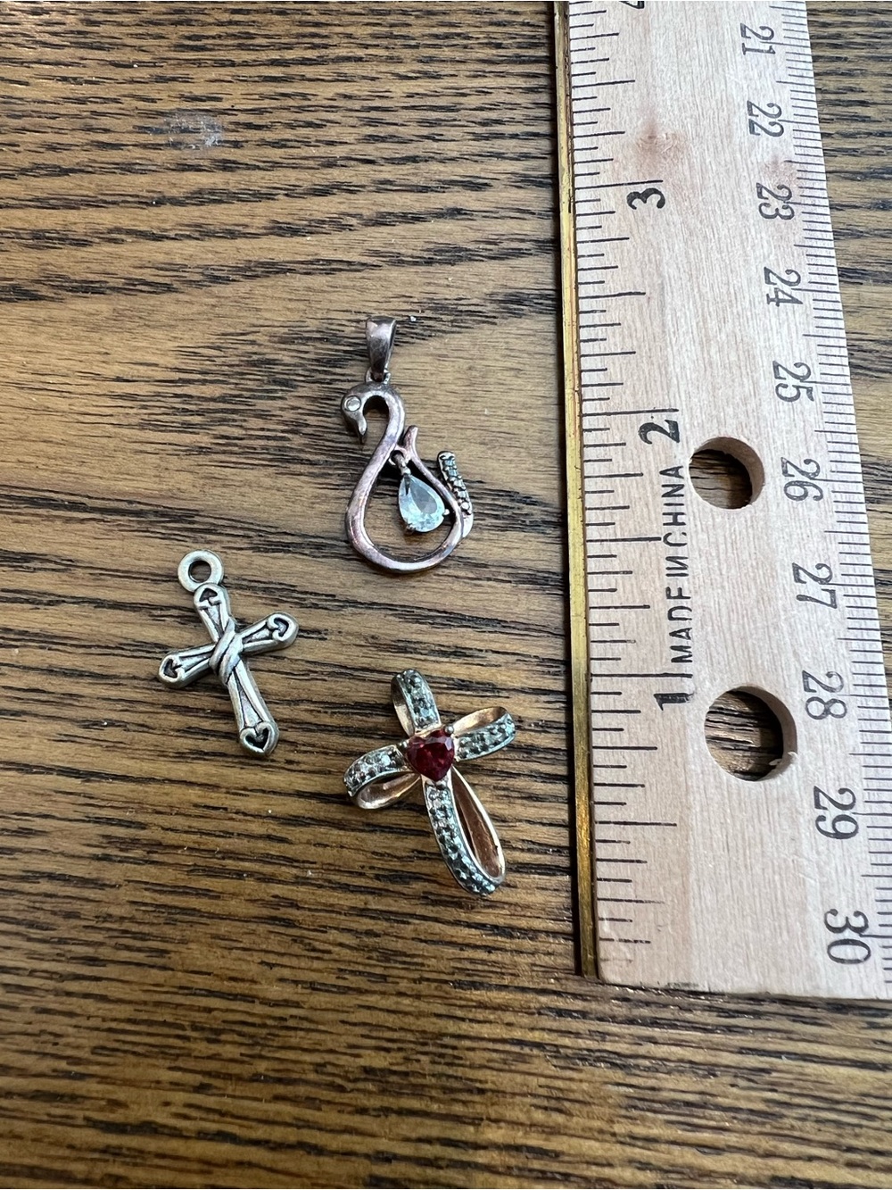 Set of 4 Pendants - two crosses, a swan, & a locket style keepsake